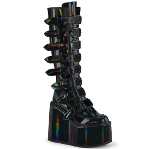 Cua alta 14 cm S815 plataforma botas mujer con hebilla negro Holograma