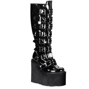 Cua alta 14 cm S815 plataforma botas mujer con hebilla negro LA