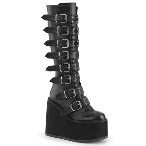 Cua alta 14 cm S815 plataforma botas mujer con hebilla negro PU