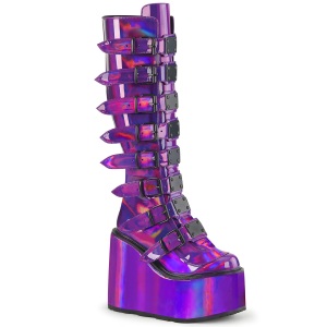 Cua alta 14 cm S815 plataforma botas mujer con hebilla purpura Holograma