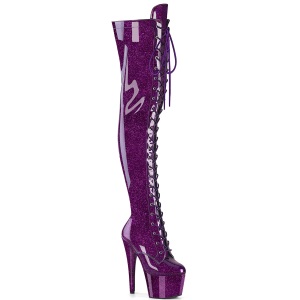 Glitter Violeta 18 cm ADORE-3020GP tacones botas altas por encima de la rodilla con cordones