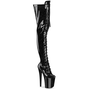 Glitter negros 20 cm FLAMINGO-3020GP tacones botas altas por encima de la rodilla con cordones