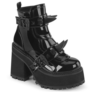 Lacado 12 cm ASSAULT-72 botines mujer con suela de tachuelas y plataforma en negro