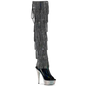 Negro 15 cm pole dance exotic plataforma botas overknee con flecos strass