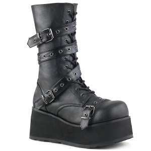 Vegano 8,5 cm TRASH205 hombre plataforma botas con hebilla negro