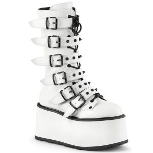 Vegano 9 cm DAMNED-225 mujeres plataforma botas hasta la pantorrilla con hebilla blanco