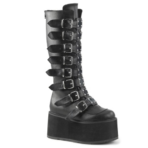 Vegano 9 cm DAMNED-318 plataforma botas hasta la rodilla mujer con hebilla negro