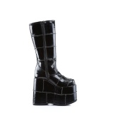 Charol 18 cm extremo plataforma botas hasta la rodilla hombre negro