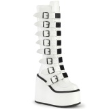 Cua alta 14 cm S815 plataforma botas mujer con hebilla blanco PU