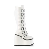 Cua alta 14 cm S815 plataforma botas mujer con hebilla blanco PU