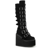 Cua alta 14 cm S815 plataforma botas mujer con hebilla negro terciopelo