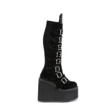 Cua alta 14 cm S815 plataforma botas mujer con hebilla negro terciopelo