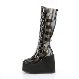 Cua alta 14 cm S815 plataforma botas mujer con hebilla negro vinilo