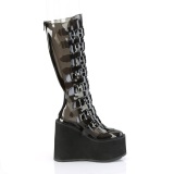 Cua alta 14 cm S815 plataforma botas mujer con hebilla negro vinilo