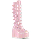 Cua alta 14 cm S815 plataforma botas mujer con hebilla rosa holograma