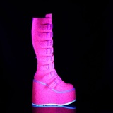 Cua alta 14 cm S815 plataforma botas mujer con hebilla rosa neon