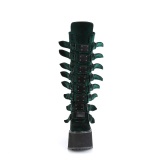 Cua alta 14 cm S815 plataforma botas mujer con hebilla verdes terciopelo