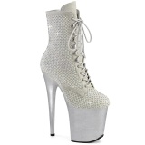 FLAMINGO-1020RM 20 cm botines de tacn altos pleaser strass plata