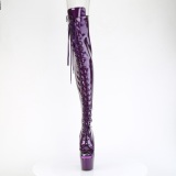 Glitter Violeta 18 cm PEEP TOE tacones botas altas por encima de la rodilla con cordones