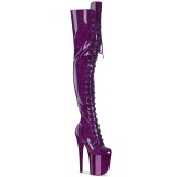 Glitter Violeta 20 cm FLAMINGO-3020GP tacones botas altas por encima de la rodilla con cordones