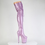 Glitter purpura 20 cm FLAMINGO-3020GP tacones botas altas por encima de la rodilla con cordones