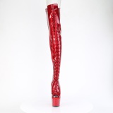 Glitter rojo 18 cm PEEP TOE tacones botas altas por encima de la rodilla con cordones