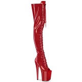 Glitter rojo 20 cm PEEP TOE tacones botas altas por encima de la rodilla con cordones