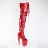 Glitter rojo 20 cm PEEP TOE tacones botas altas por encima de la rodilla con cordones