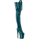 Glitter verde azulado 20 cm FLAMINGO-3020GP tacones botas altas por encima de la rodilla con cordones