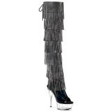 Negro 15 cm DELIGHT exotic plataforma botas overknee con flecos strass