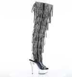 Negro 15 cm DELIGHT exotic plataforma botas overknee con flecos strass