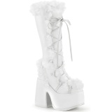 Piel sinttica goth 13 cm mujeres botas plataforma tacn chunky blanco