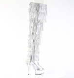 Plata 15 cm DELIGHT exotic plataforma botas overknee con flecos strass