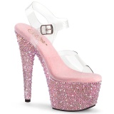 Rosa 18 cm BEJEWELED-708MS Zapatos altos pole dance strass plataforma