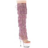 Rosa 18 cm pole dance exotic plataforma botas overknee con flecos strass