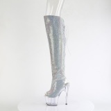 Strass ADORE 18 cm open toe tacones botas altas por encima de la rodilla con cordones