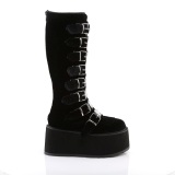 Terciopelo 9 cm DAMNED-318 plataforma botas hasta la rodilla mujer con hebilla negro