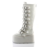 Vegano 9 cm DAMNED-318 plataforma botas hasta la rodilla mujer con hebilla blanco